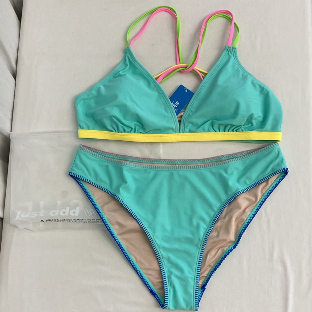 CUPSHE Spring Break Agenda Aqua Bikini Set Large NWT - Picture 3 of 4